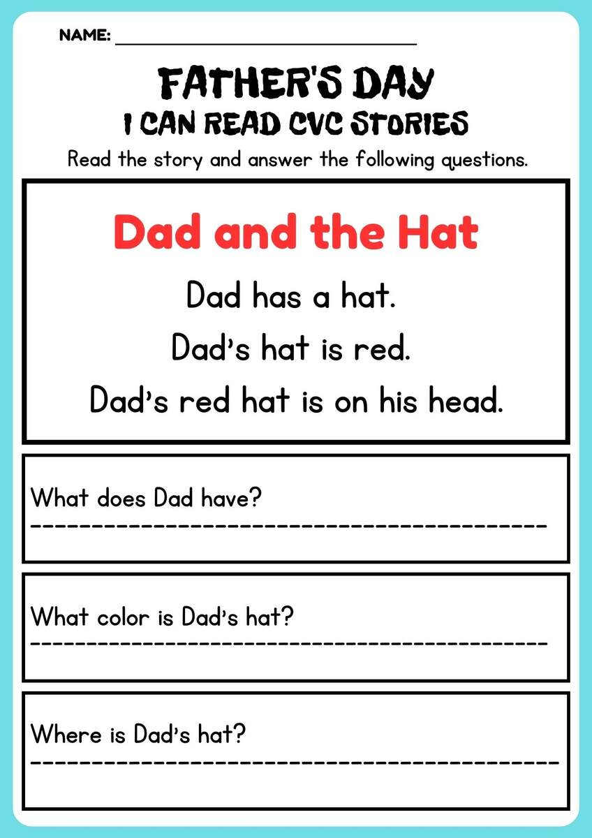 Father S Day CVC Decodable Short Stories With Questions Made By Teachers