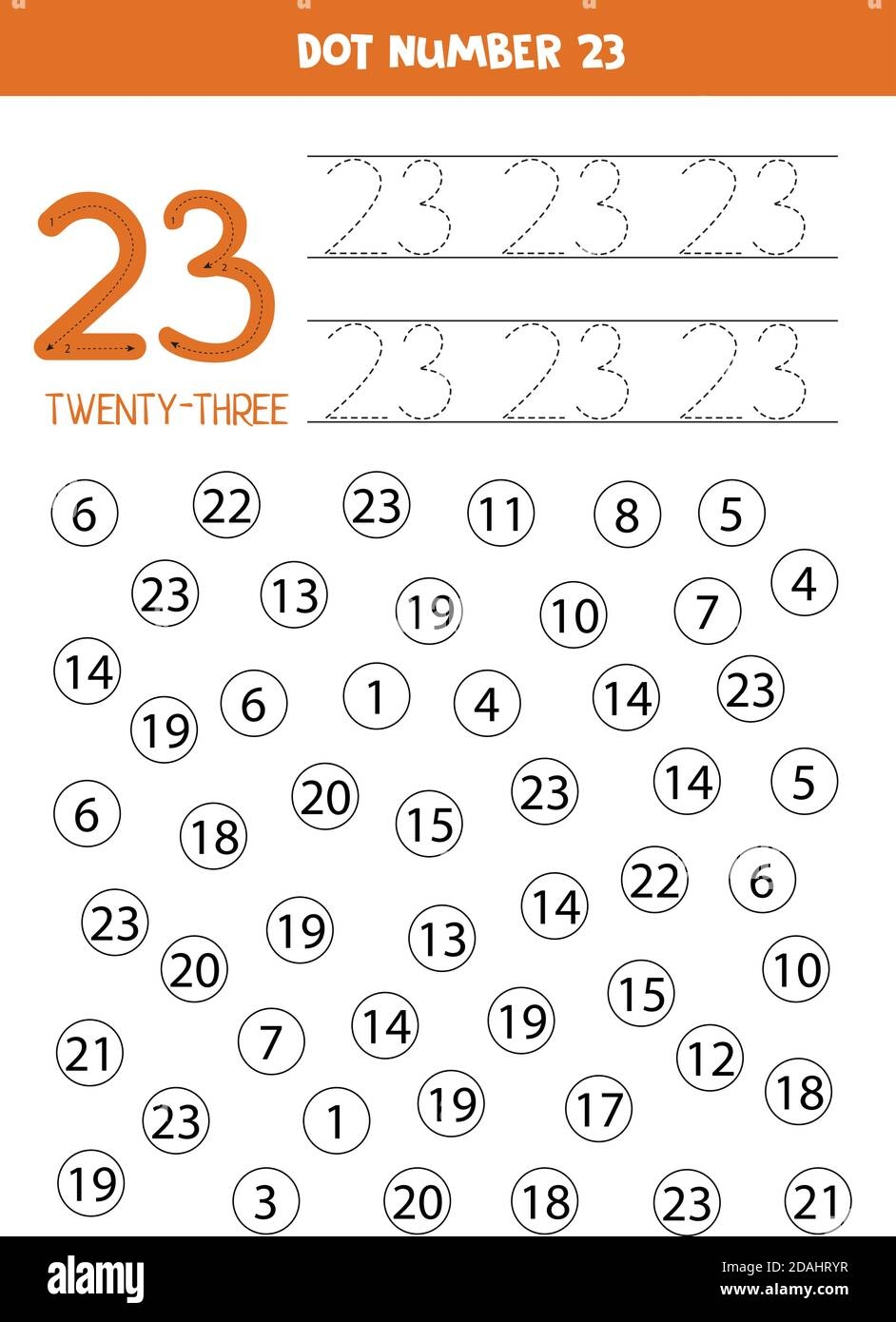 Find And Dot Number 23 Math Game For Kids Stock Vector Image Art Alamy