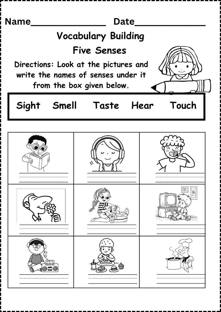 Five Senses Worksheet Free For Kindergarten And Grade 1 5 Senses Worksheets For Preschool And Kindergarten Free Printable High Chair Chronicles