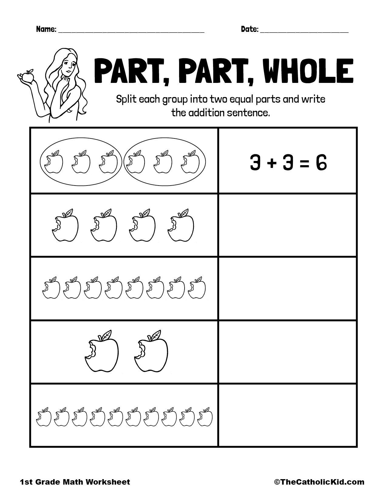 Fractions Part Whole 1st Grade Math Worksheet Catholic TheCatholicKid Fractions Part Whole 1st Grade Math Worksheet Catholic TheCatholicKid