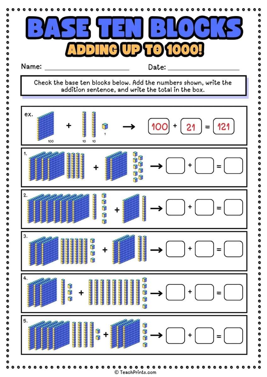 Free Base Ten Blocks Worksheets Teach Prints