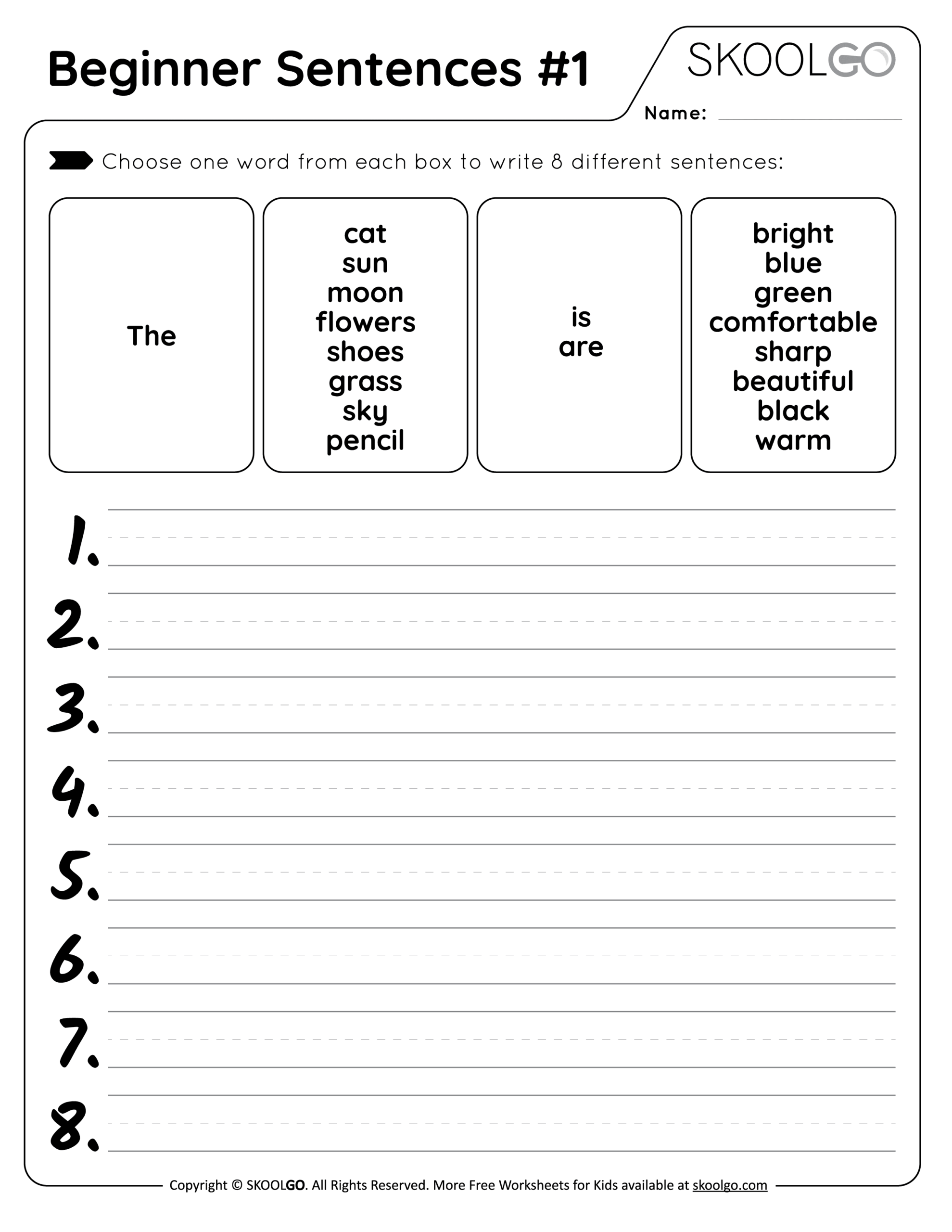 Free Beginner Sentences Worksheet For Kindergarten PDF