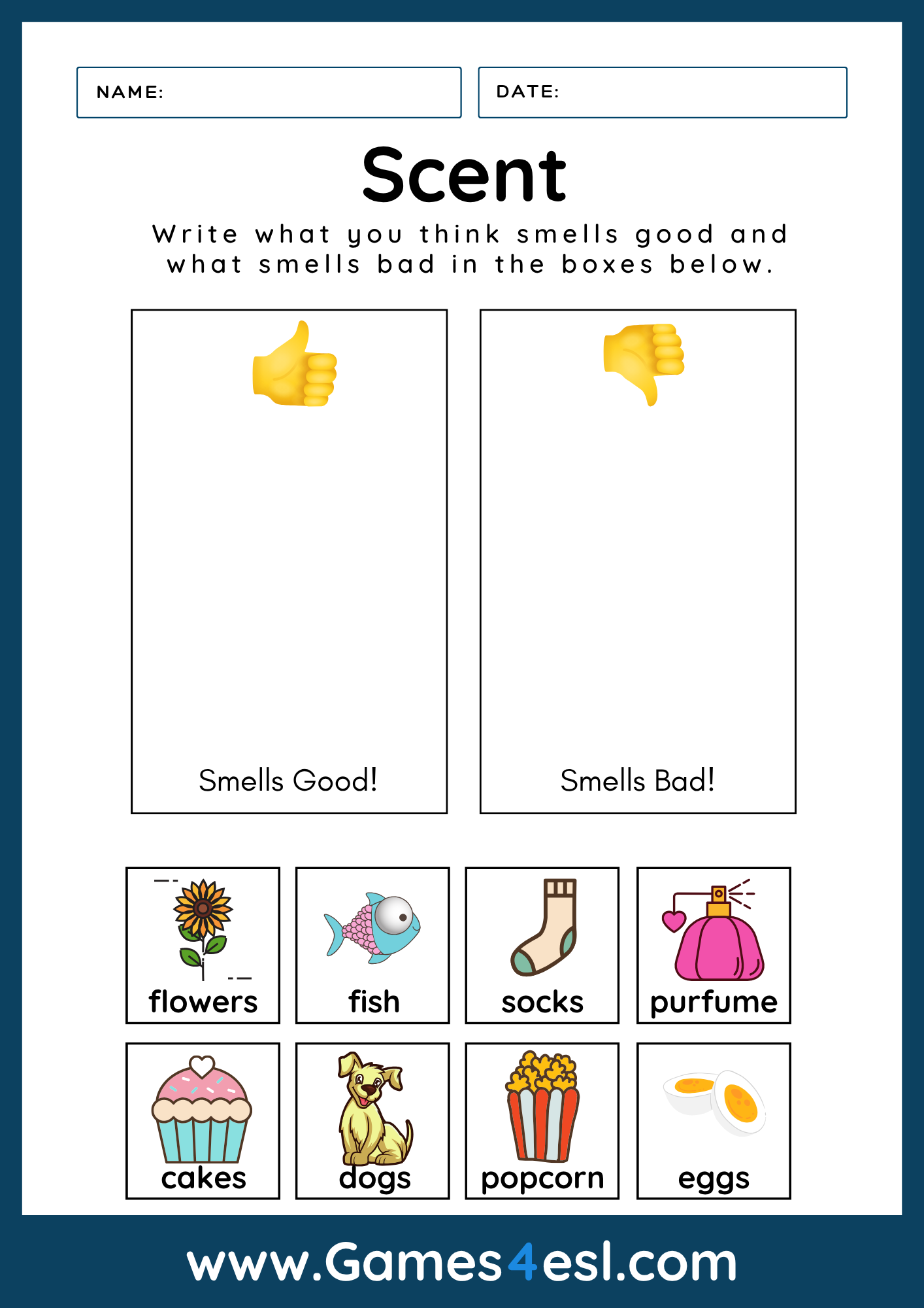 Free Five Senses Worksheets Games4esl Free Five Senses Worksheets Games4esl