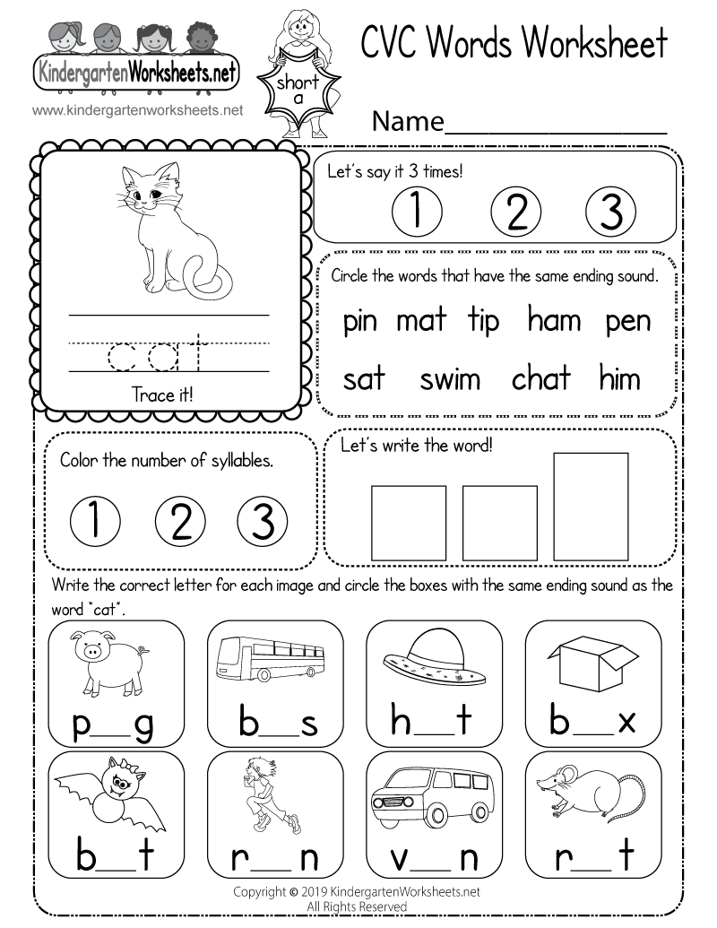Free Interactive CVC Words Worksheet For Kindergarten CVC Words Read Write And Color Worksheets