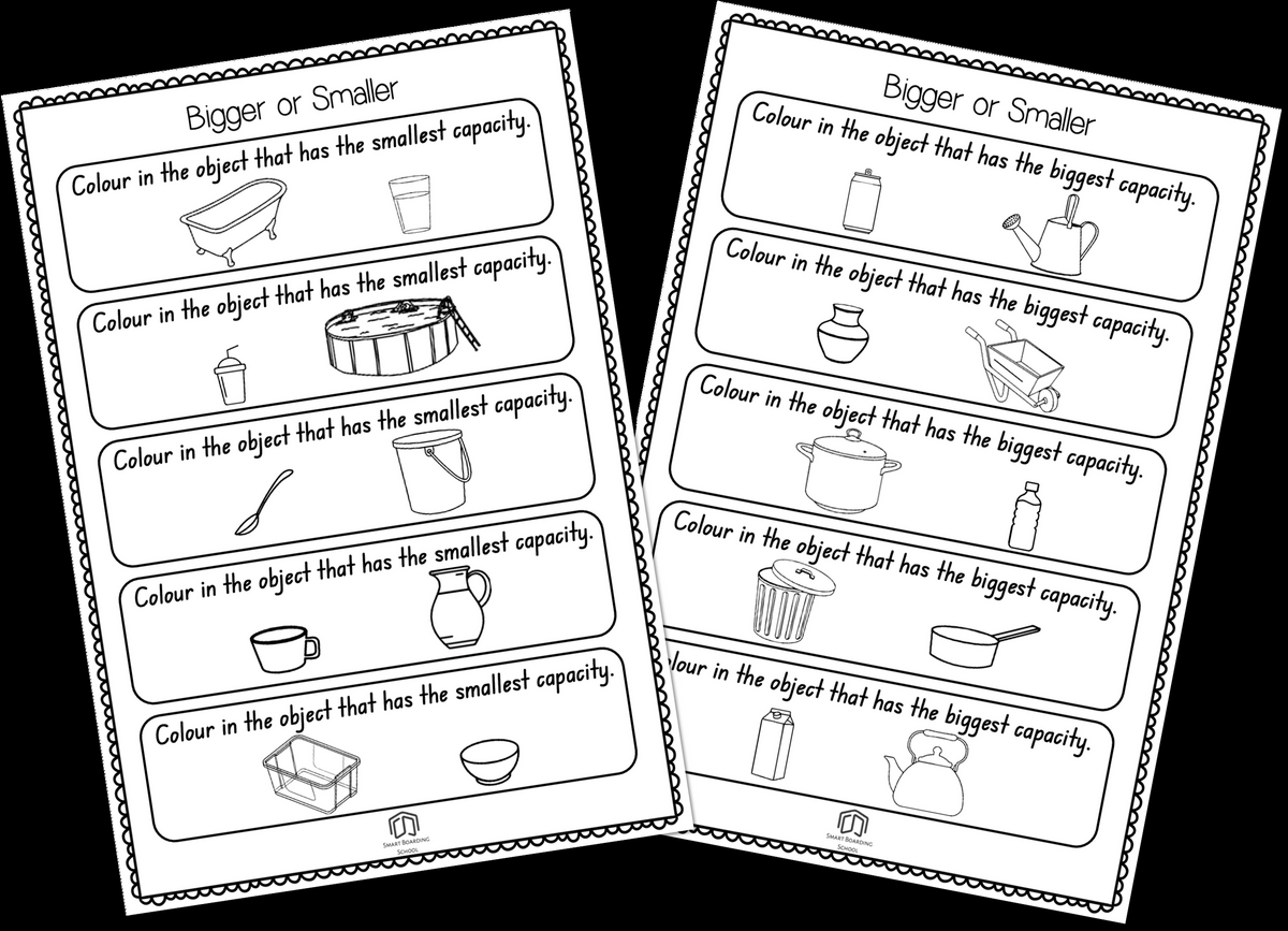 Free Kindergarten Capacity Worksheet