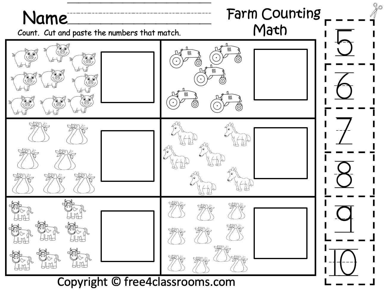 Free Kindergarten Cut And Paste Worksheet Farm Counting Free Worksheets Free4Classrooms Free Kindergarten Cut And Paste Worksheet Farm Counting Free Worksheets Free4Classrooms