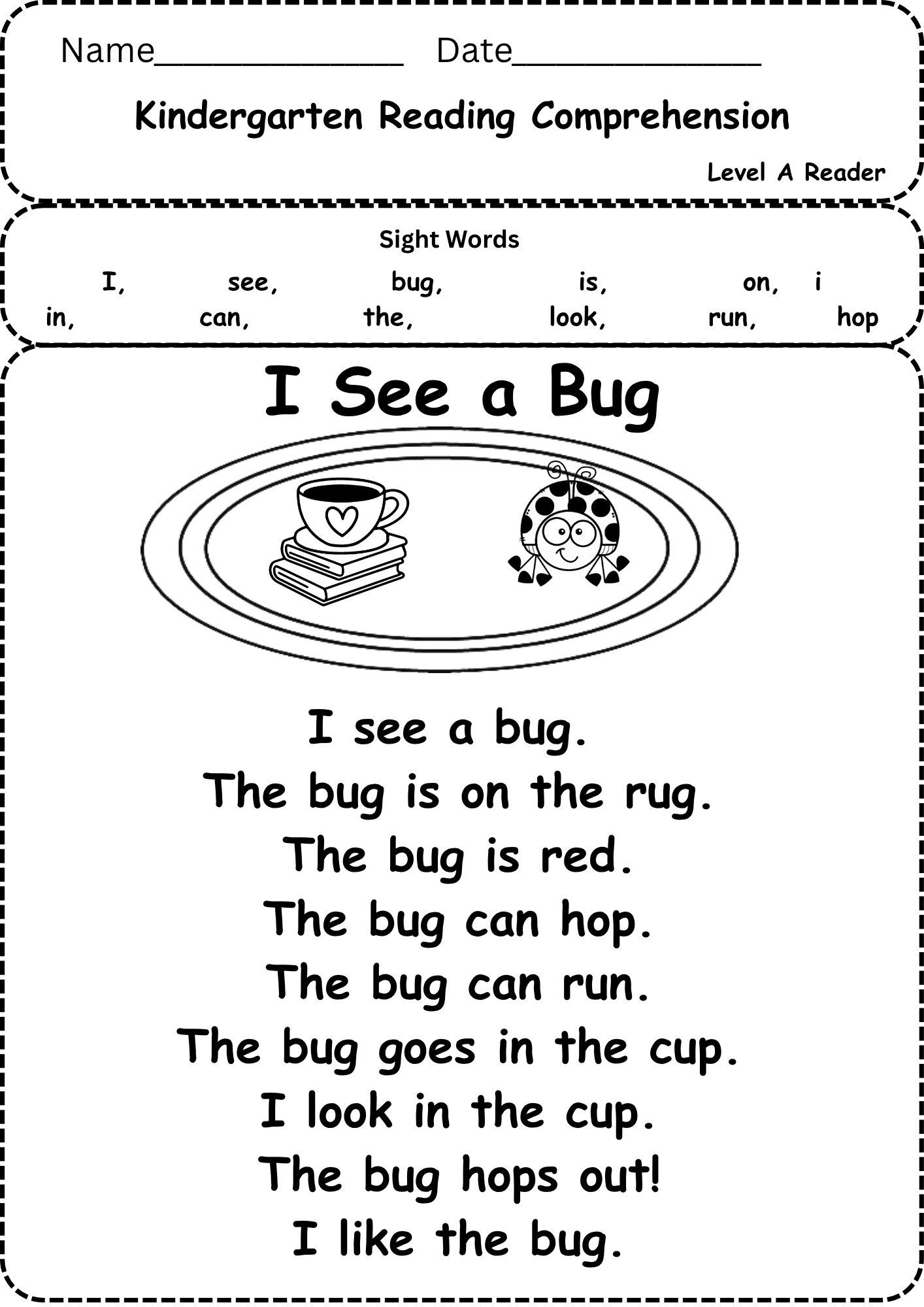 Free Kindergarten Reading Comprehension Worksheet Level A Kindergarten Reading Worksheets And Printables