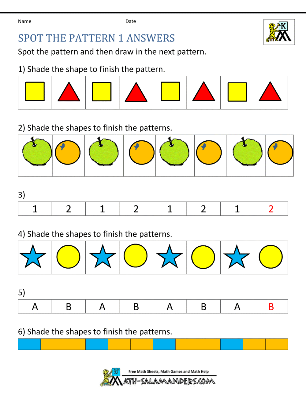 Free Kindergarten Worksheets Spot The Patterns Free Kindergarten Worksheets Spot The Patterns