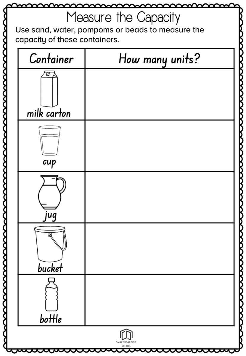 Free Measurment Of Capacity Worksheet