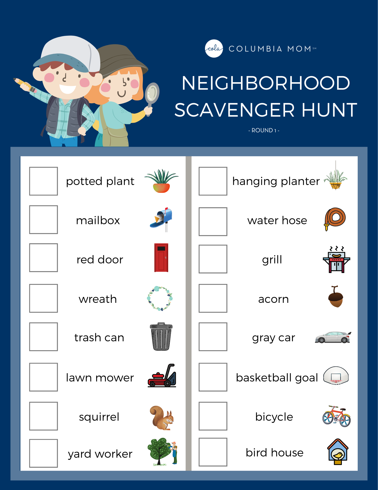 FREE Neighborhood Scavenger Hunt Printables