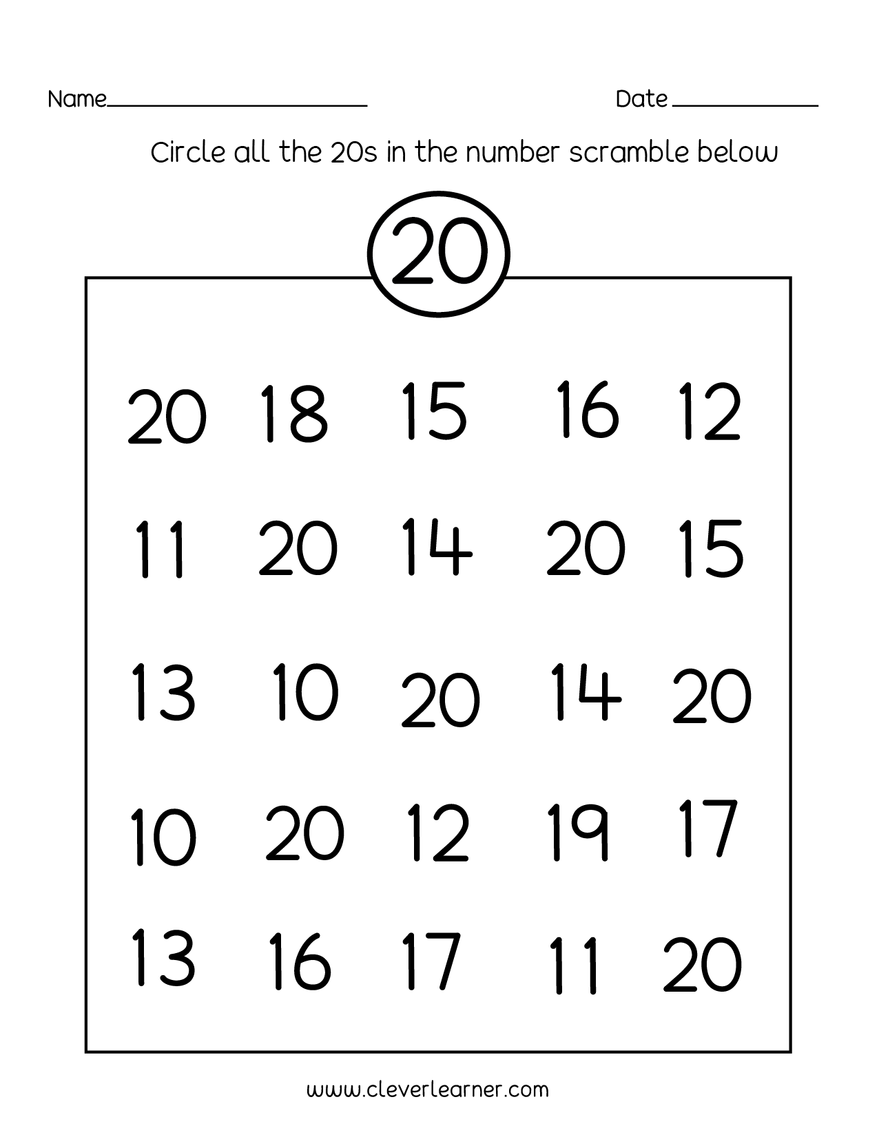 Free Number 20 Worksheet For Preschool Download Free Number 20 Worksheet For Preschool Png Images Free Worksheets On Clipart Library