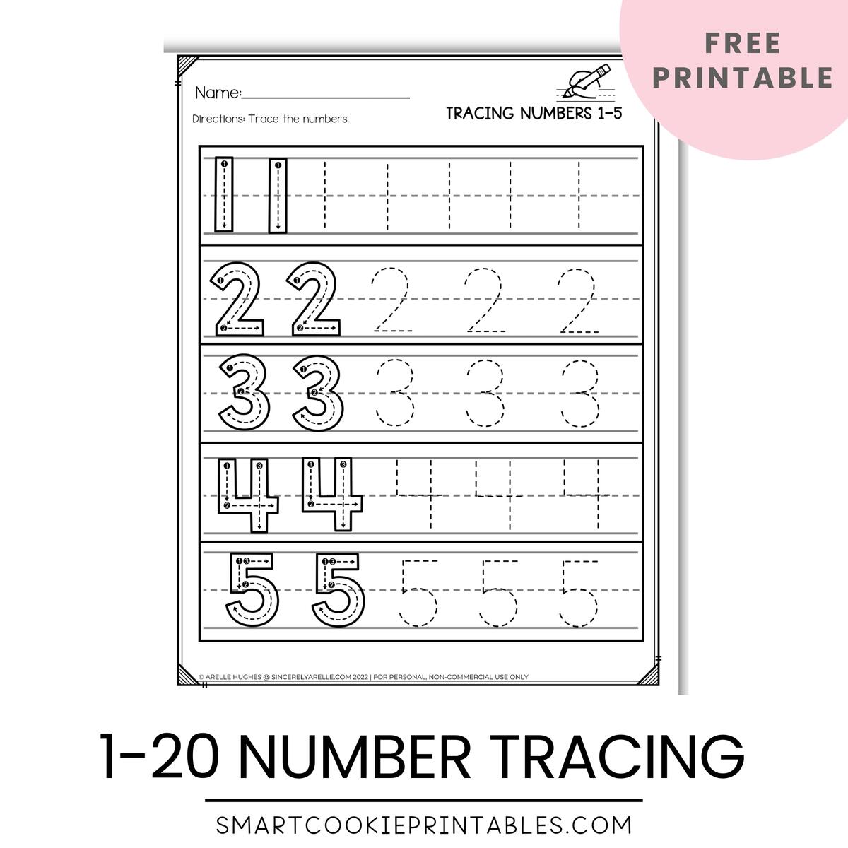 Free Numbers 1 20 Tracing Worksheets Smart Cookie Printables Free Numbers 1 20 Tracing Worksheets Smart Cookie Printables
