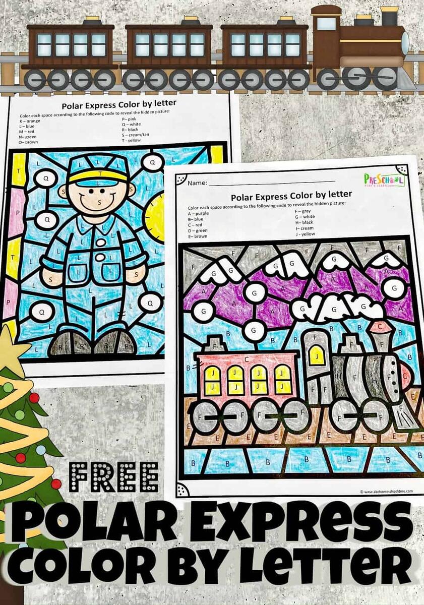 FREE Polar Express Color By Letter Christmas Worksheets Polar Express Activities For Kindergarten A Spoonful Of Learning
