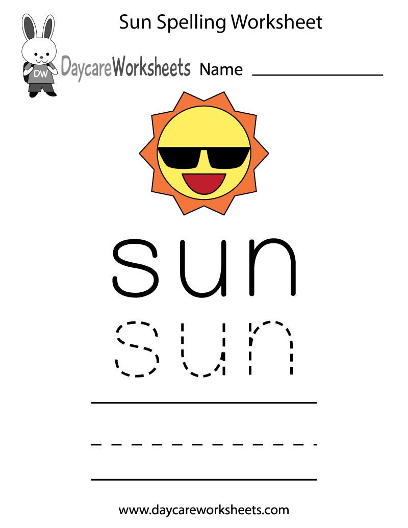 Free Preschool Sun Spelling Worksheet Free Preschool Sun Spelling Worksheet
