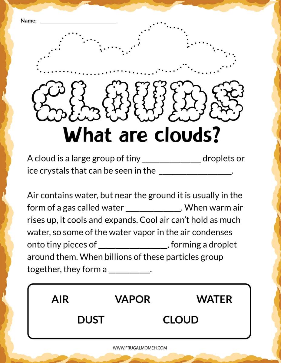 Printable Cloud Count And Match Math Worksheet For Kids