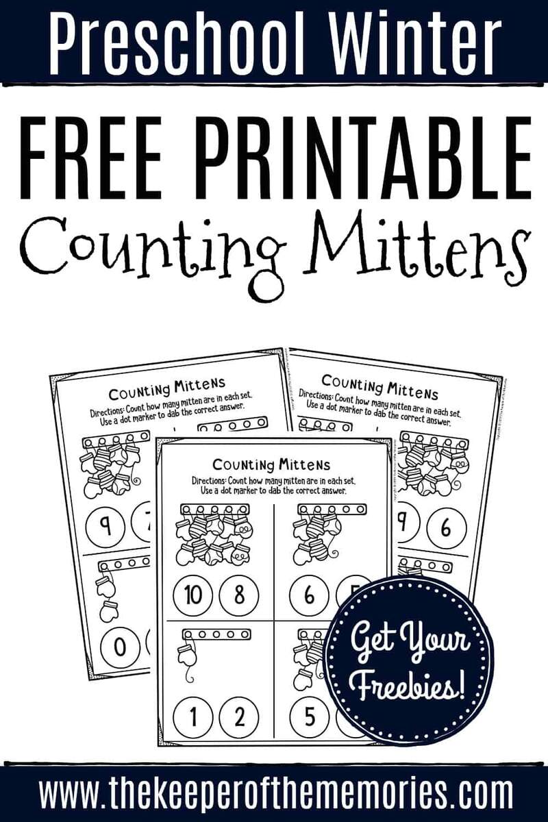 Free Printable Counting Mittens Winter Preschool Worksheets