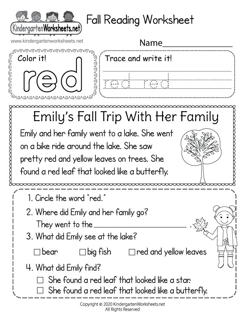 Free Printable Fall Reading Worksheet Free Printable Fall Reading Worksheet