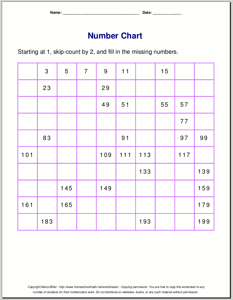 Free Printable Number Charts And 100 Charts For Counting Skip Counting And Number Writing Number 14 Worksheets For Preschool