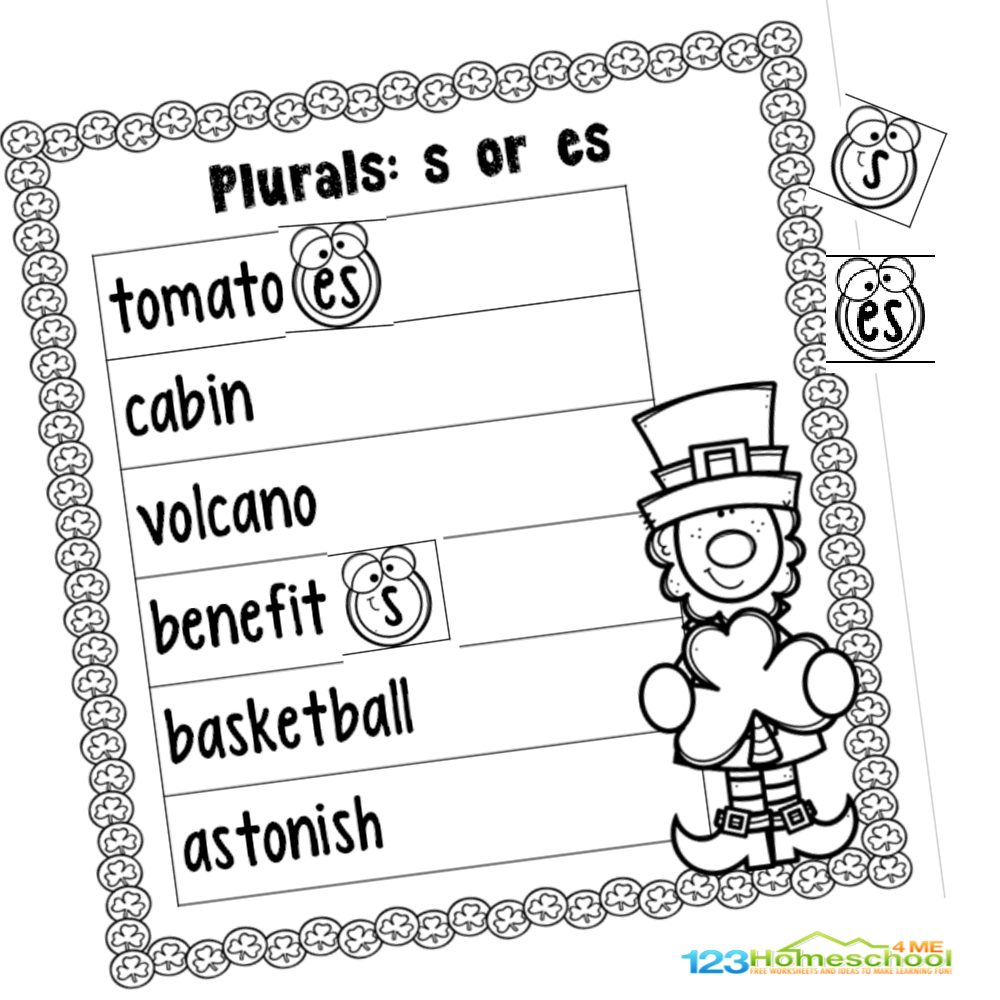 FREE Printable St Patricks Day Plural S Or Es Worksheet Activity A Variety Of Activity Sheets On St Patricks Day For Preschools Worksheets Library