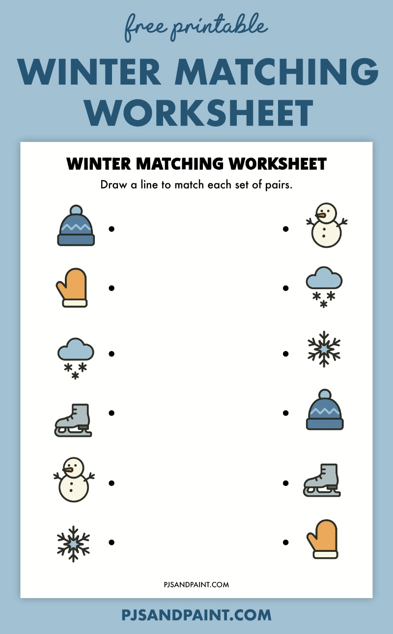 Free Printable Winter Matching Worksheet Pjs And Paint Free Winter Preschool Worksheets Great For Kindergarten Too