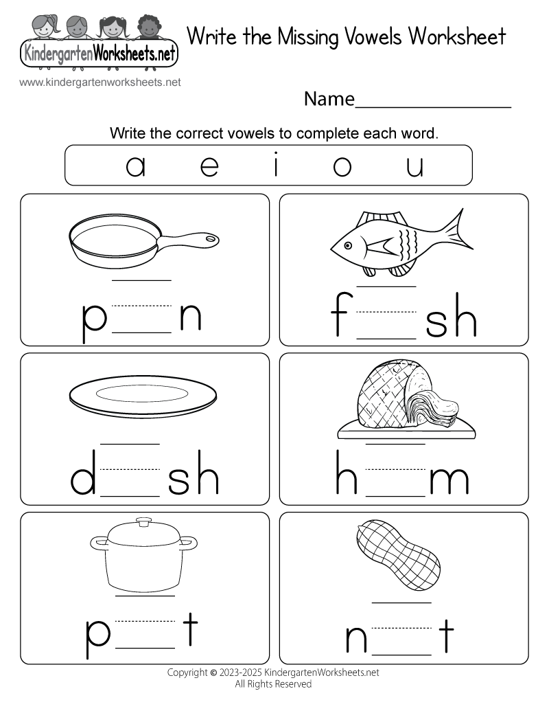 Free Printable Write The Missing Vowels Worksheet
