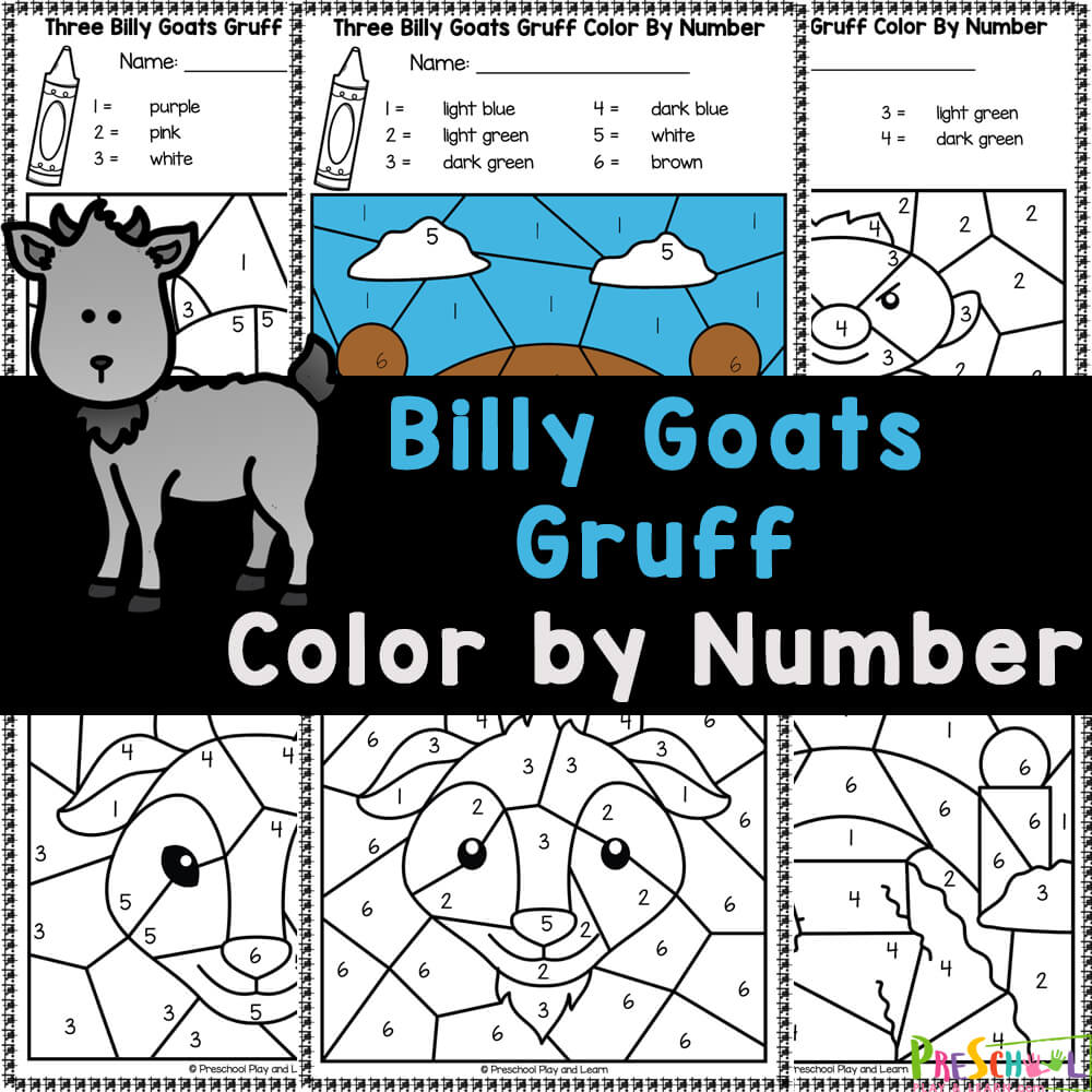 FREE Three Billy Goats Gruff Color By Number Worksheets