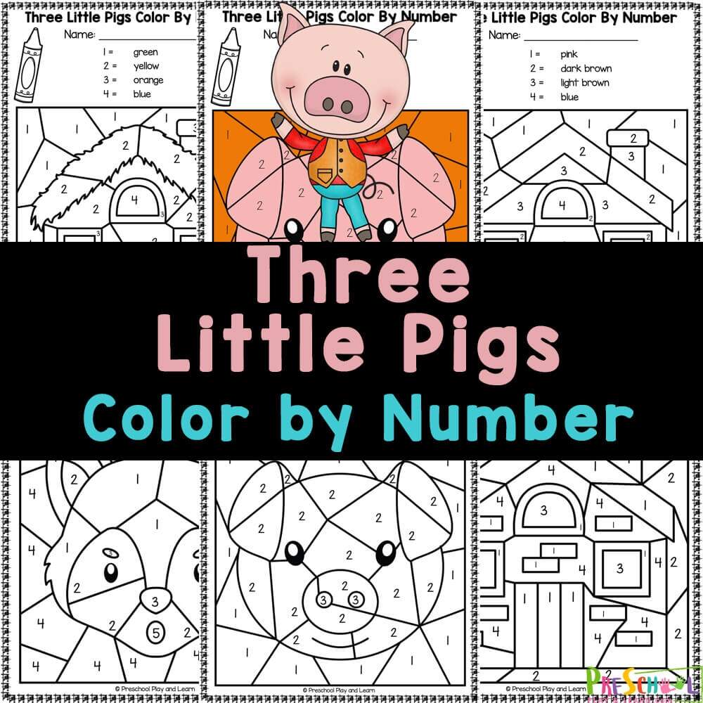 FREE Three Little Pigs Color By Number Worksheets FREE Three Little Pigs Color By Number Worksheets