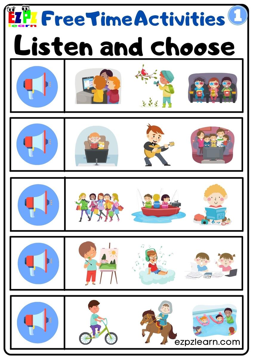 Free Time Activities Interactive Worksheet Listen And Choose The Correct Images Activity For Kids And ESL Students Group 1 Ezpzlearn