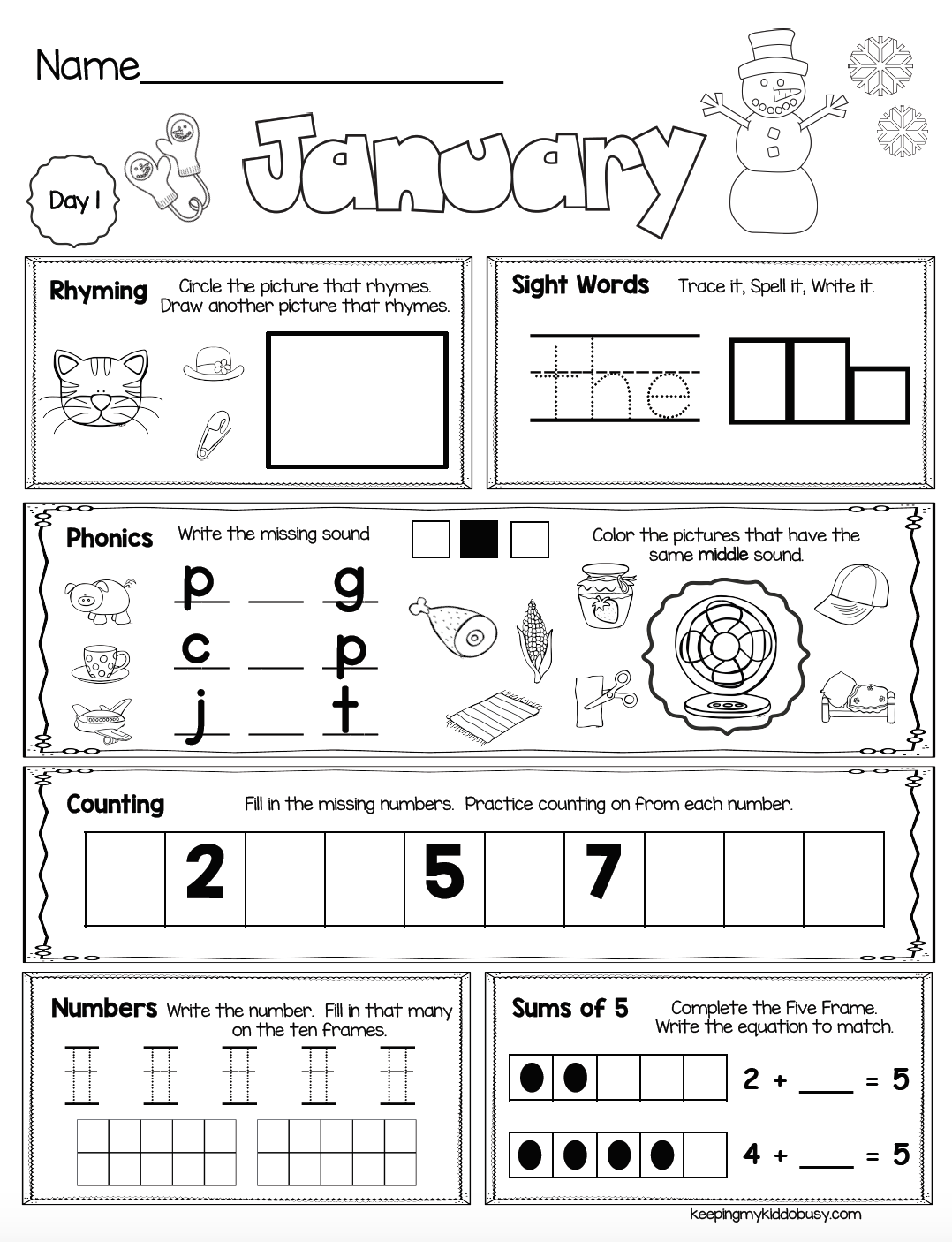 Free Week Of January Seat Work For Kindergarten Keeping My Kiddo Busy Free Week Of January Seat Work For Kindergarten Keeping My Kiddo Busy