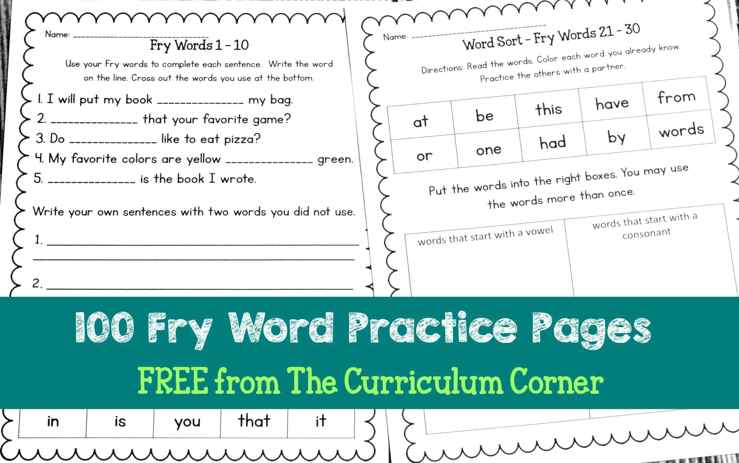 Fry Word Practice Pages The Curriculum Corner 123 Fry Word Practice Pages The Curriculum Corner 123