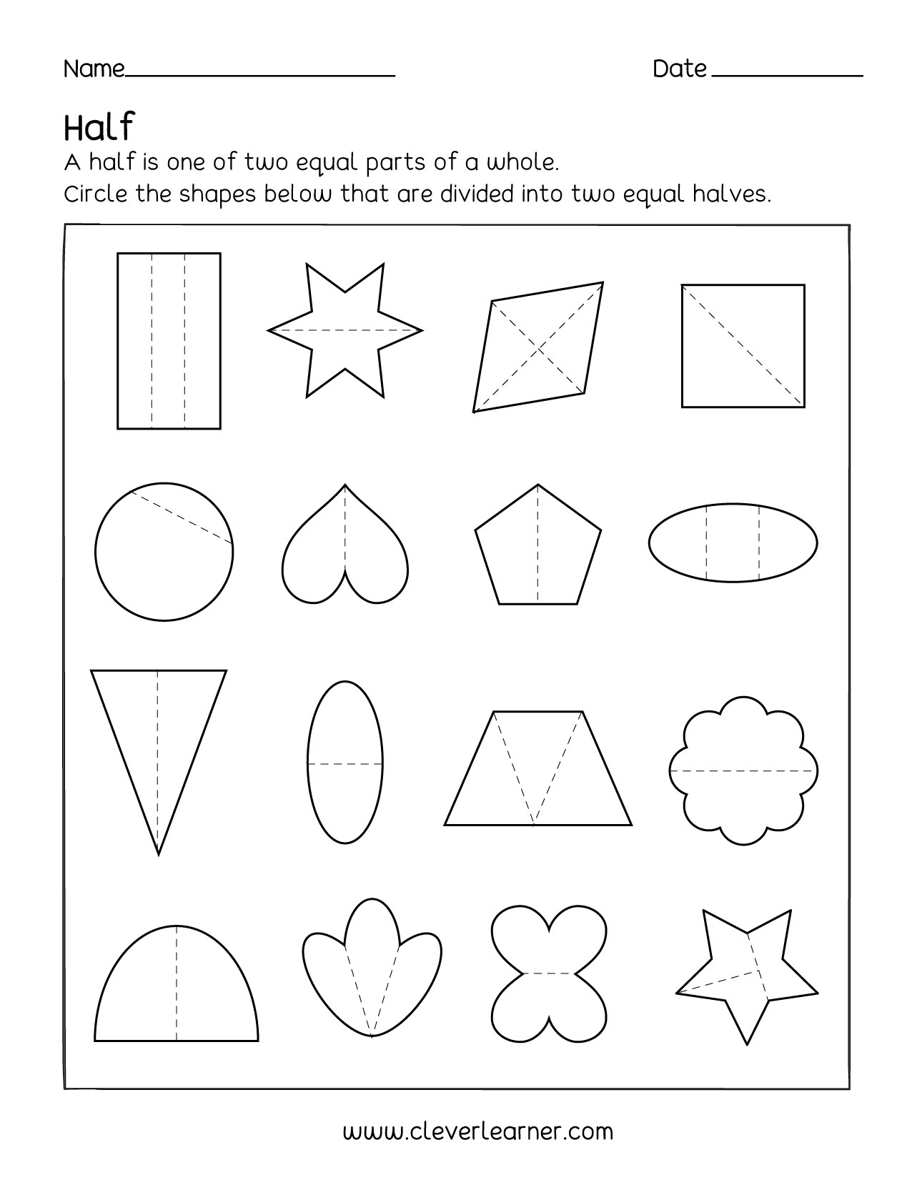 Fun Activity On Fractions Half 1 2 Worksheets For Children
