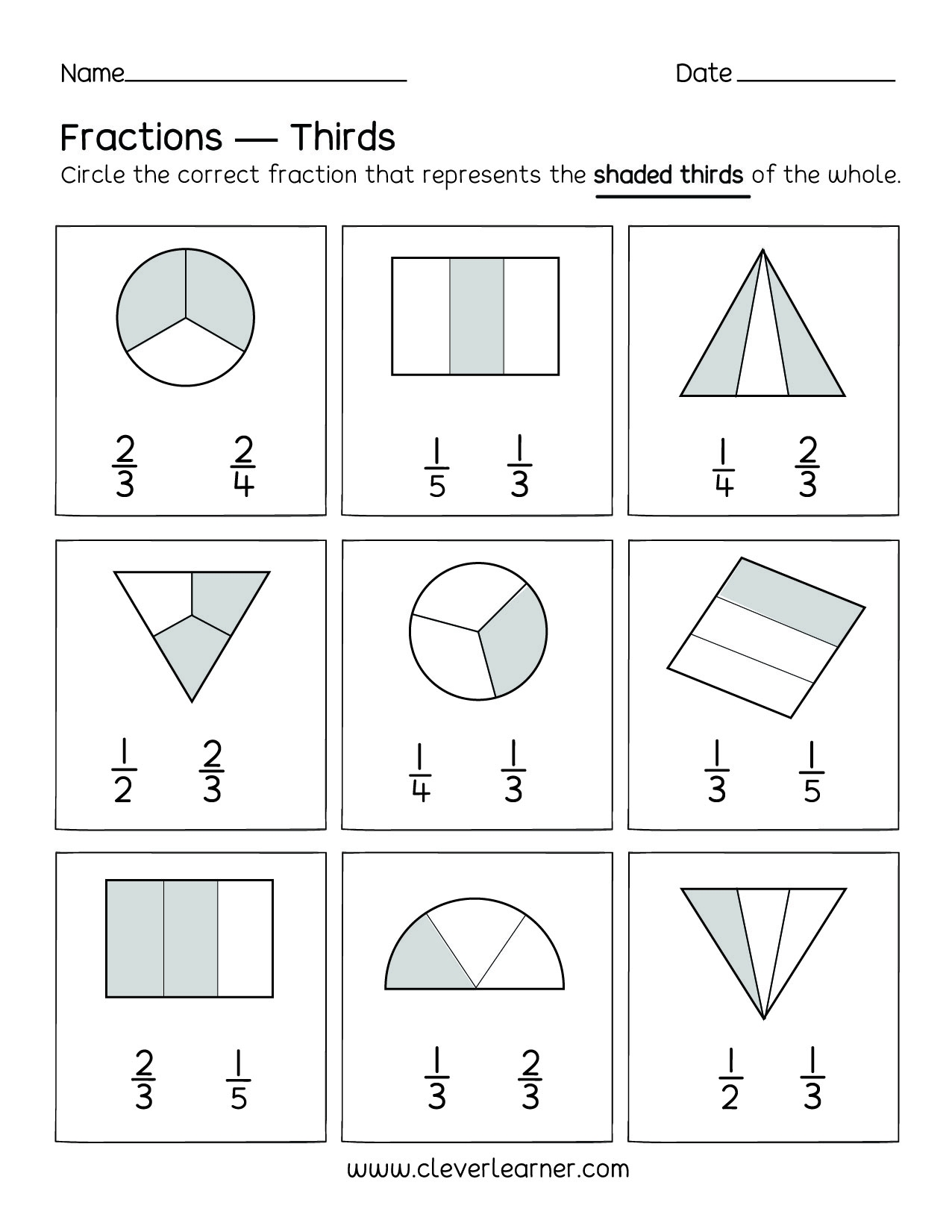 Fun Activity On Fractions Thirds Worksheets For Children Worksheets Library