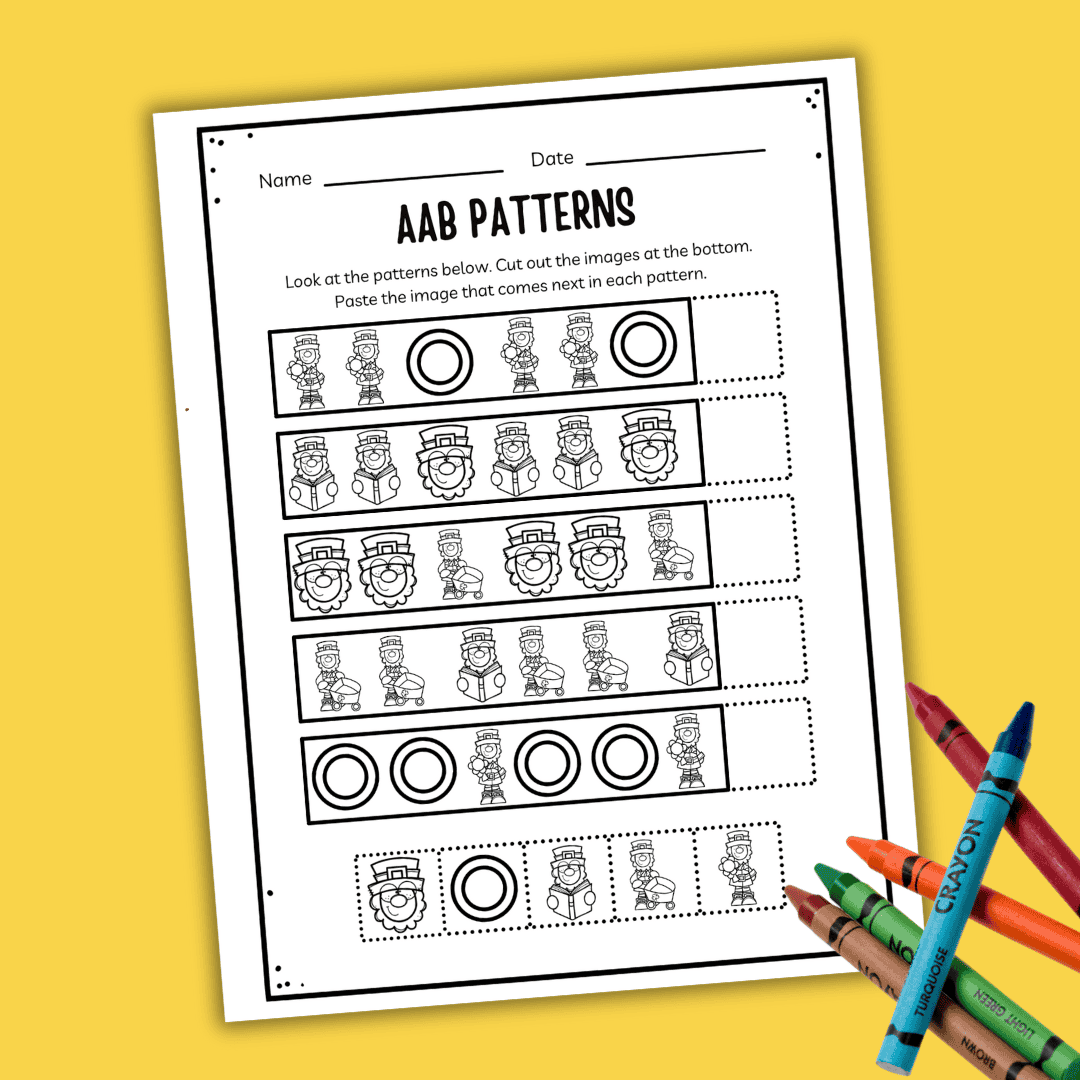 Fun Leprechaun AAB Pattern Worksheets For Kids Fun Leprechaun AAB Pattern Worksheets For Kids