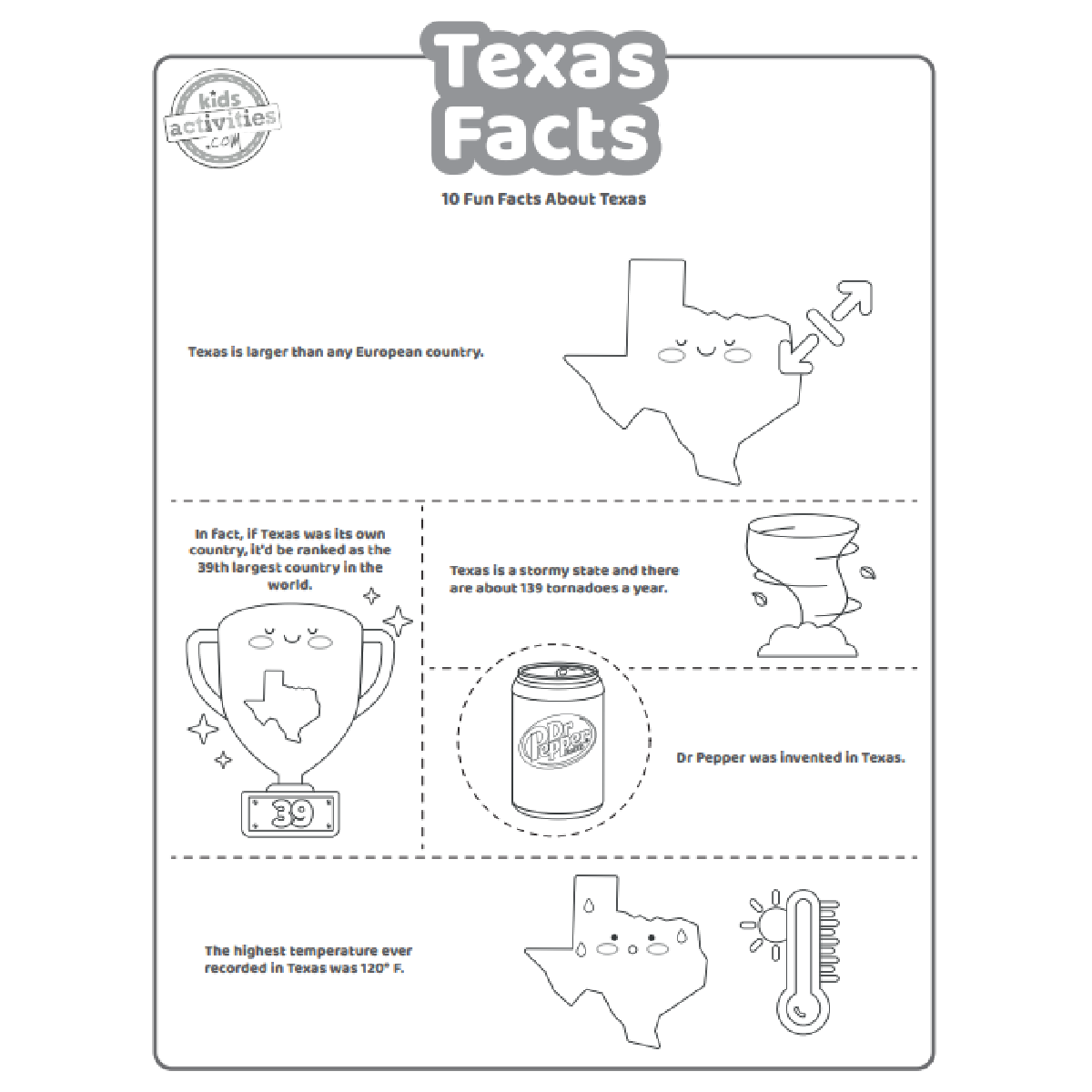Fun Texas Facts For Kids To Print And Learn Kids Activities Blog Texas State Printable Coloring And Worksheets Learn About Texas Texas Flag Coloring Texas State Shape Etsy