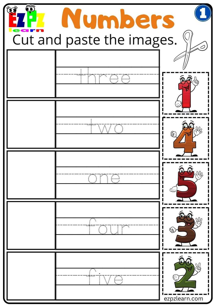 G1 Numbers Cut And Paste Worksheet For Kindergarten K5 And ESL Students Free Download Ezpzlearn