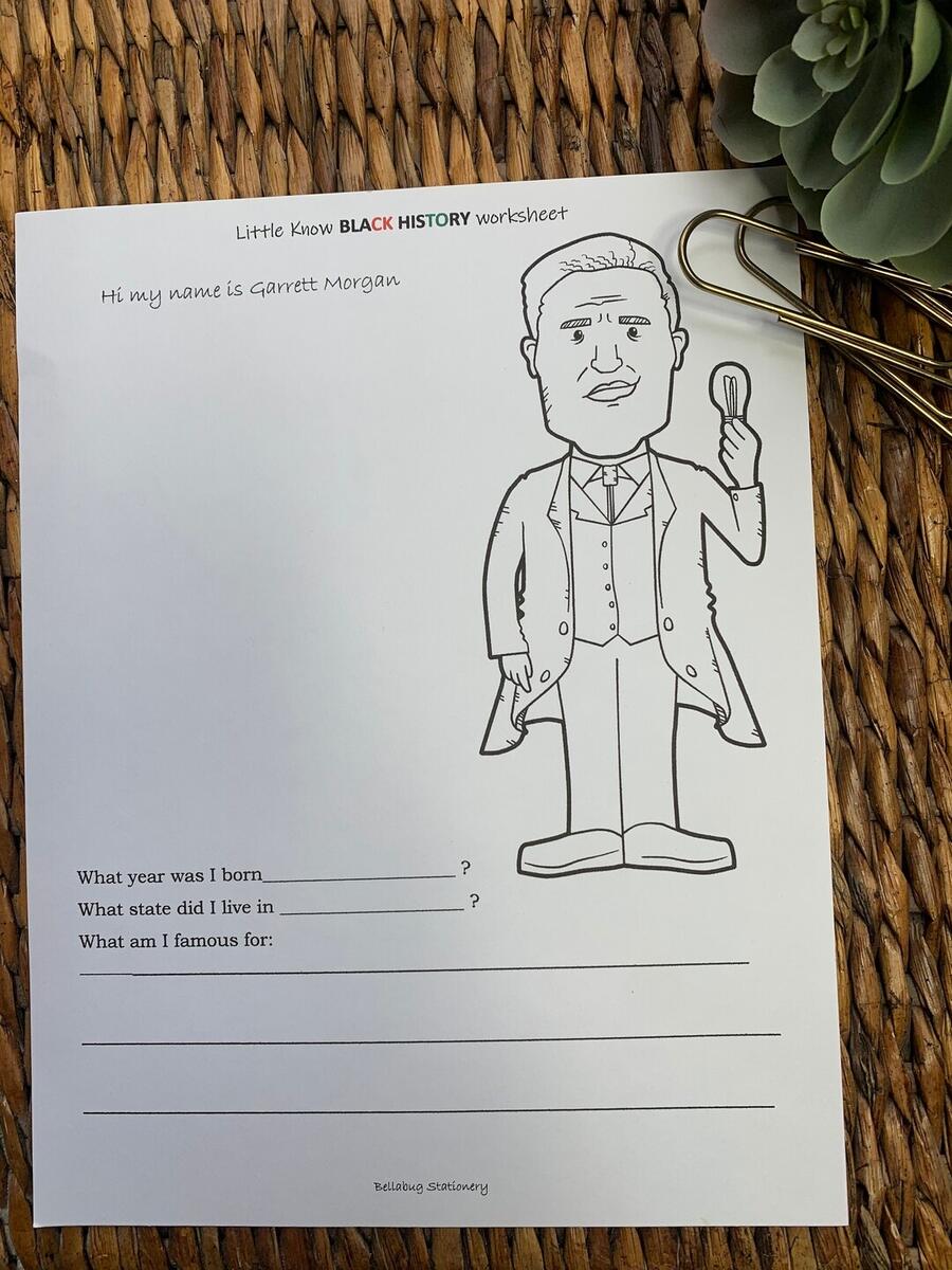 Garrett Morgan Black History Women Men History Learning Worksheet Digital Download Handwriting Early Writer Coloring Etsy