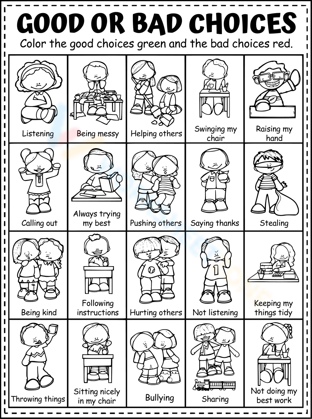 Good Or Bad Choices Worksheet Printable Kindergarten Good Choices Bad Choices Worksheets Download
