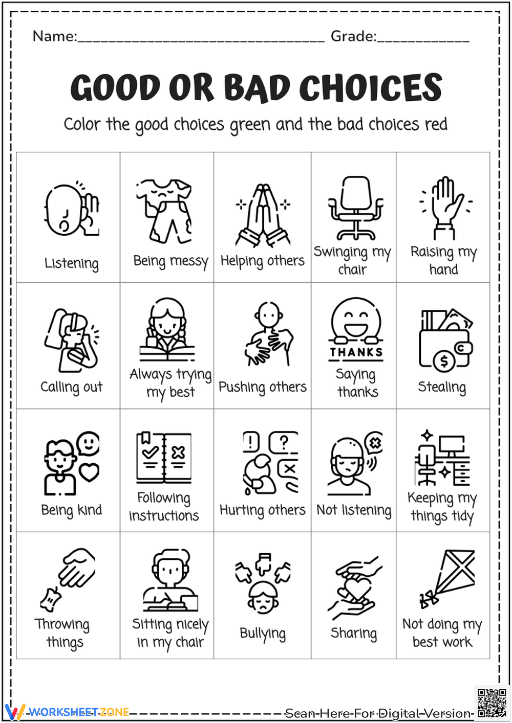 Grade 1 Behavior Worksheets Worksheets Printable