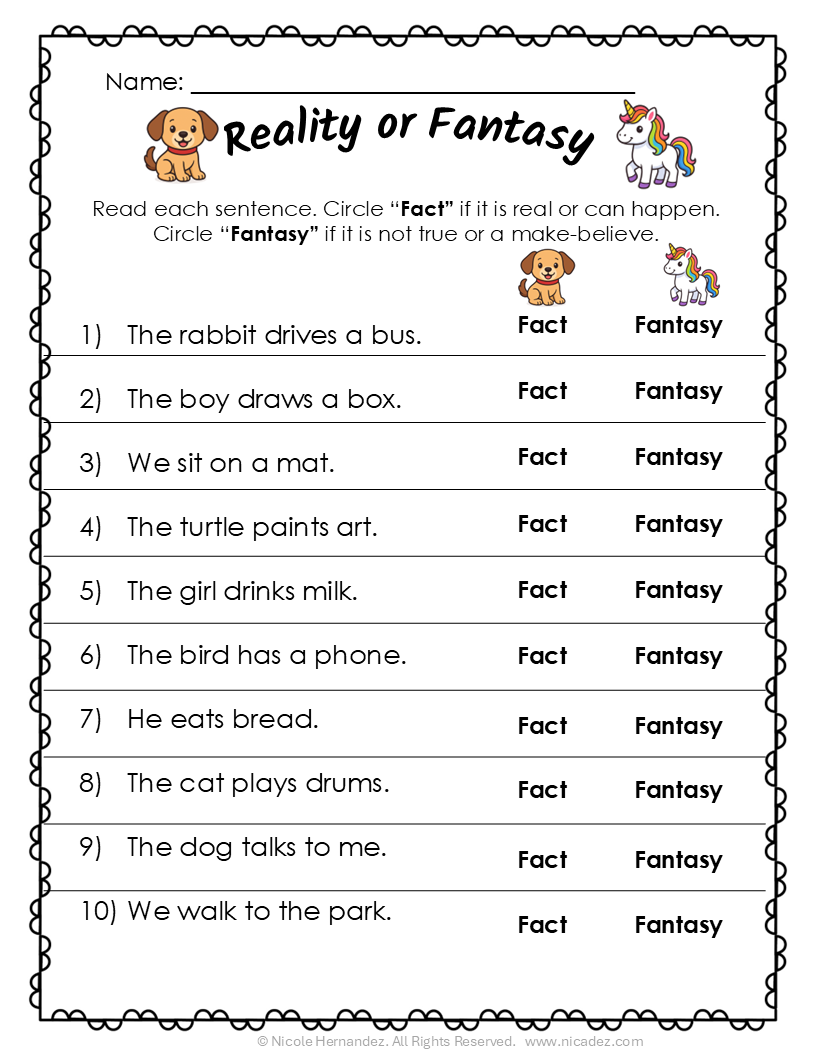 Grades 1 3 Reality Vs Fantasy Reading Comprehension Worksheets Teaching Resources Reality And Fantasy Worksheets Library