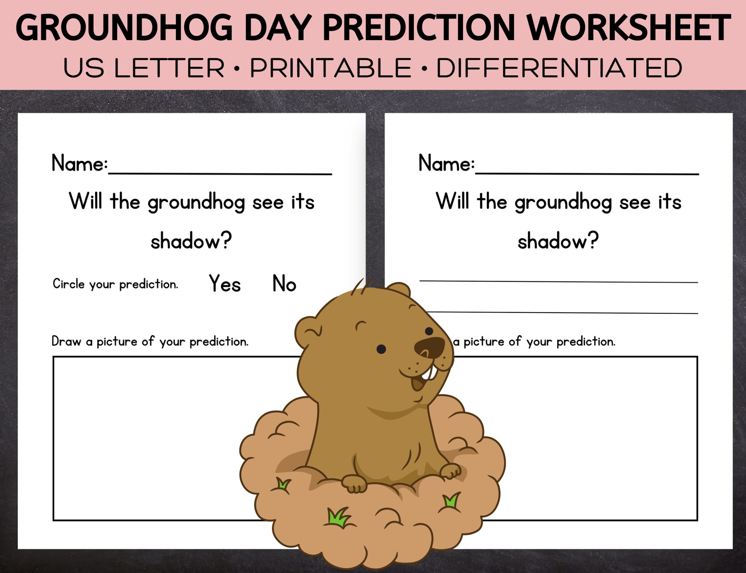 Groundhog Day Printable Worksheet February Kids Worksheet For Preschool Groundhogs Day Prediction Writing Homeschool Morning Basket Work Etsy