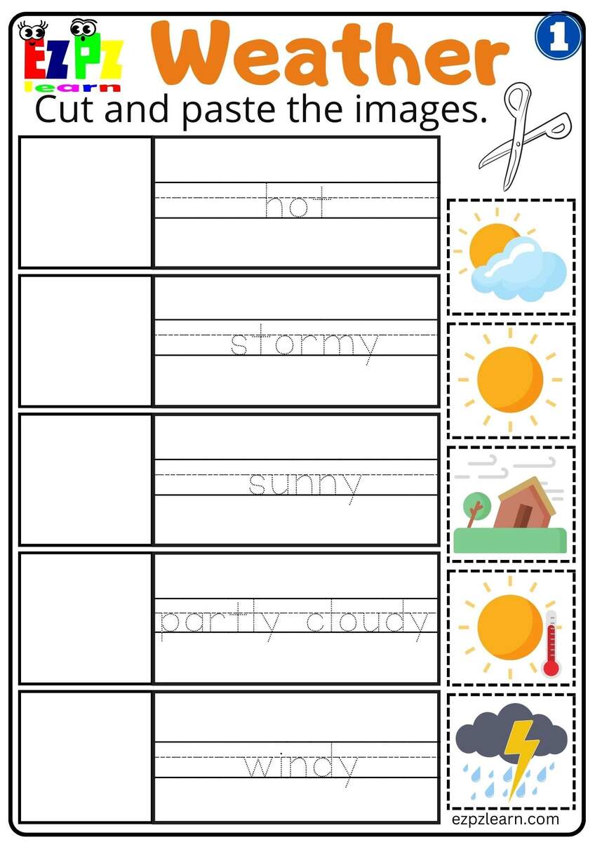 Group 1 Weather Vocabulary Cut And Paste Easy Worksheet For Kids Free PDF Download Ezpzlearn Weather My Resource Station Kindergarten