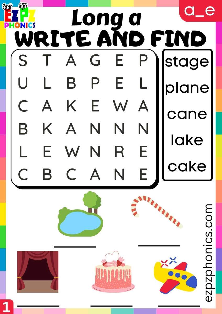 Group1 A E Words Write And Find Long A Phonics Worksheet Ezpzphonics