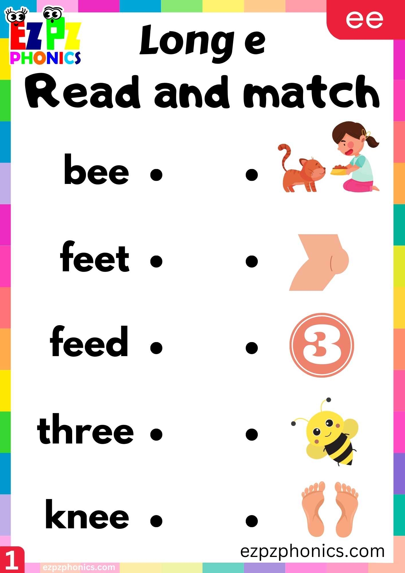 Group1 EE Words Read And Match Long E Phonics Worksheet Ezpzphonics Group1 EE Words Read And Match Long E Phonics Worksheet Ezpzphonics