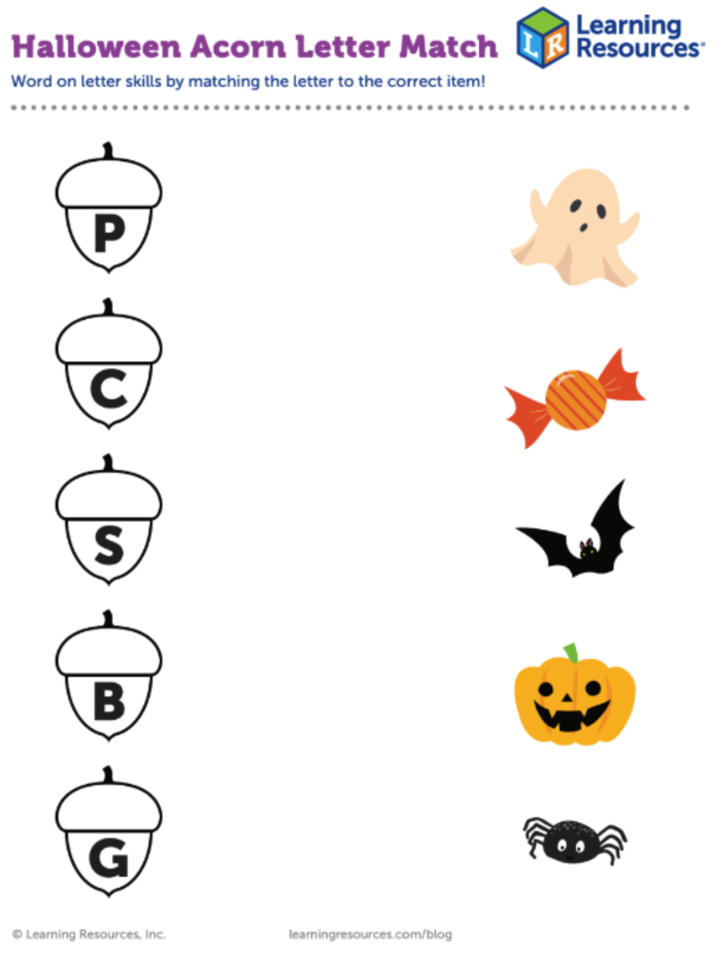 Halloween Acorn Letter Match Printable Learning Resources Halloween Acorn Letter Match Printable Learning Resources
