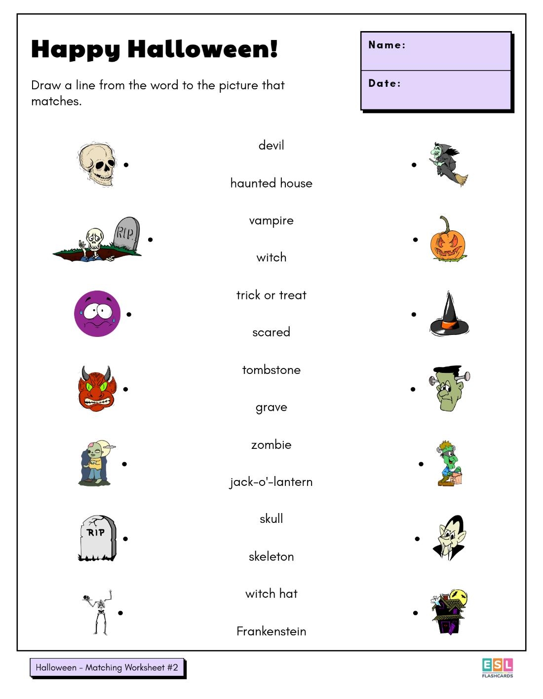 Halloween Worksheets ESL Flashcards