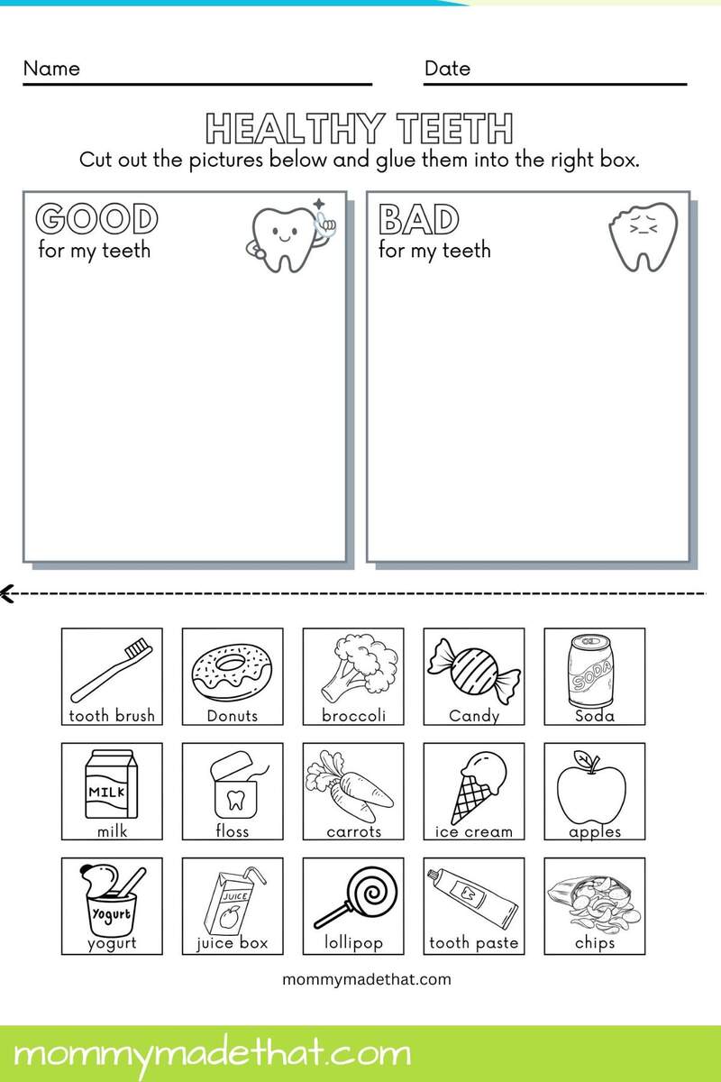 Healthy Teeth Sorting Worksheet Free Printable