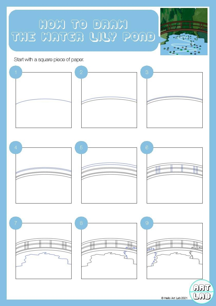How To Draw The Water Lily Pond By Claude Monet Simple Step By Step