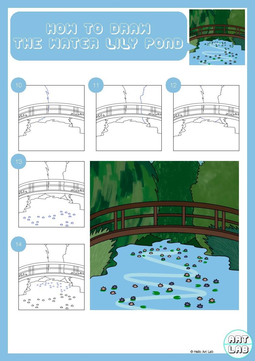 How To Draw The Water Lily Pond By Claude Monet Simple Step By Step
