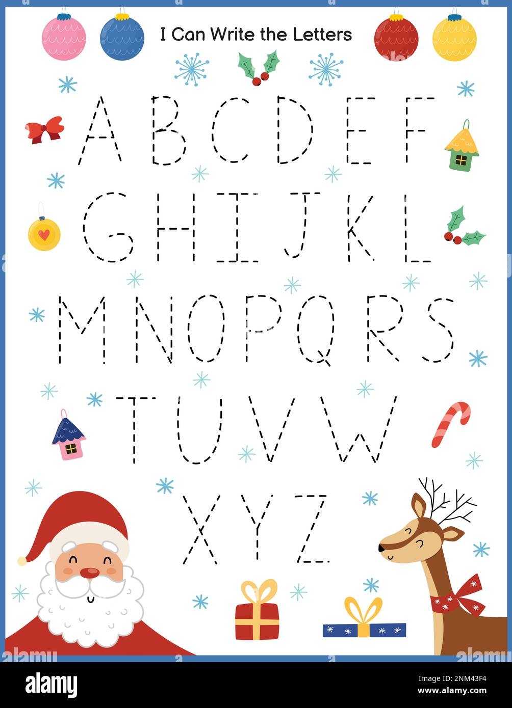 I Can Write Letters Christmas Worksheet For Kids Winter Activity Page With Cute Characters Stock Vector Image Art Alamy