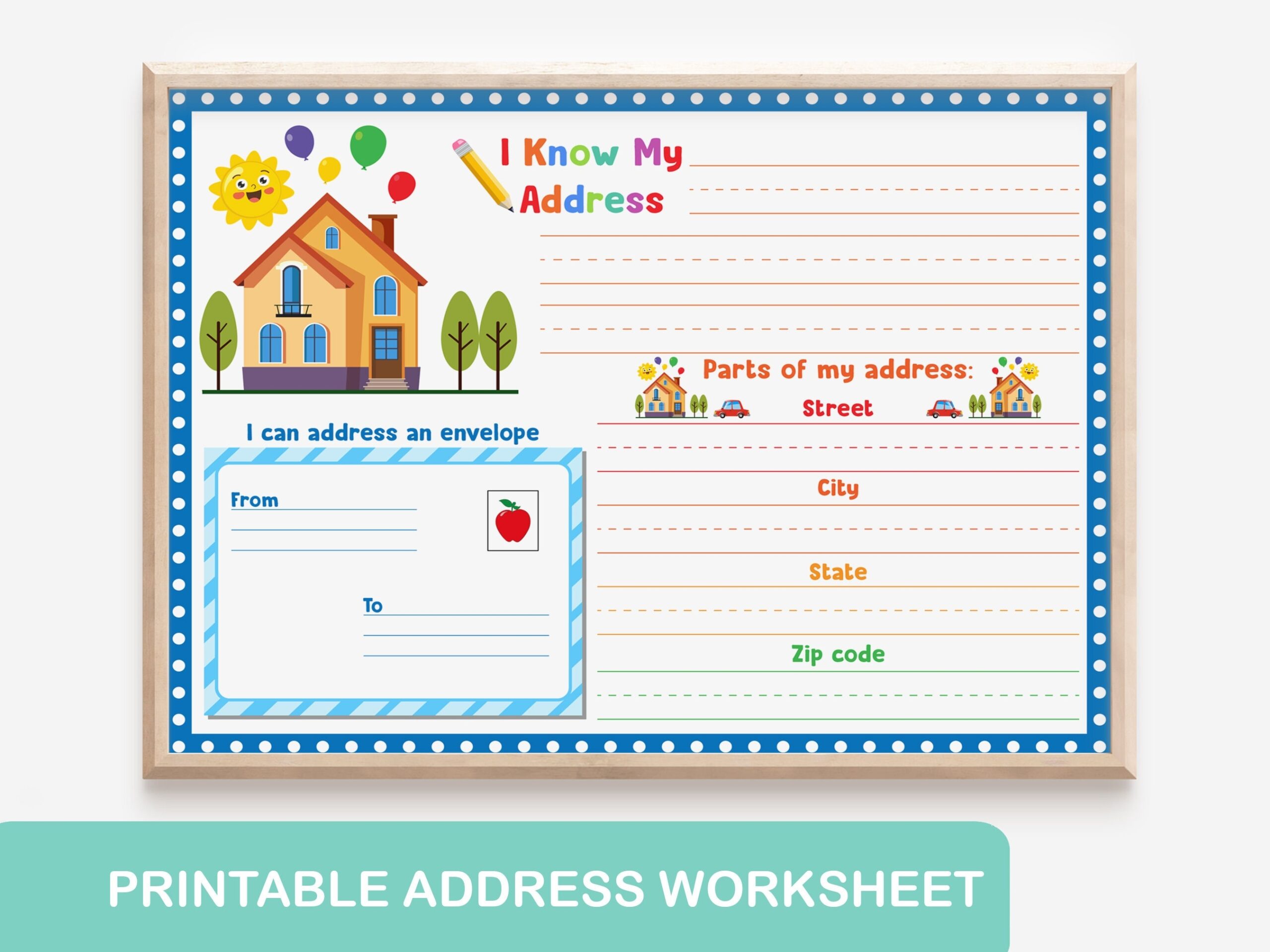 I Know My Address Kids Printable Life Skills Letter Address Worksheet Busy Book Page Life Skills Daily Learning Address Information Print Etsy Denmark I Know My Address Free Worksheet SKOOLGO
